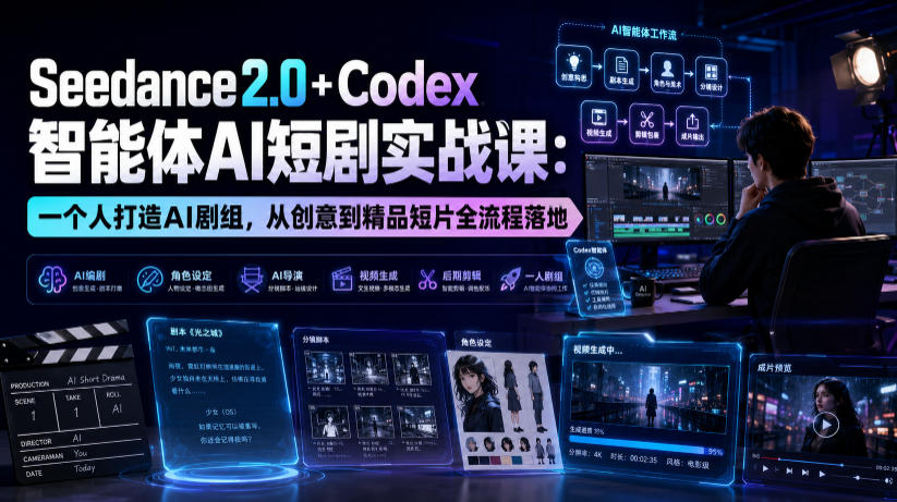 Seedance2.0+Codex智能体AI短剧实战课:一个人打造AI剧组,从创意到精品短片全流程-创业信息网