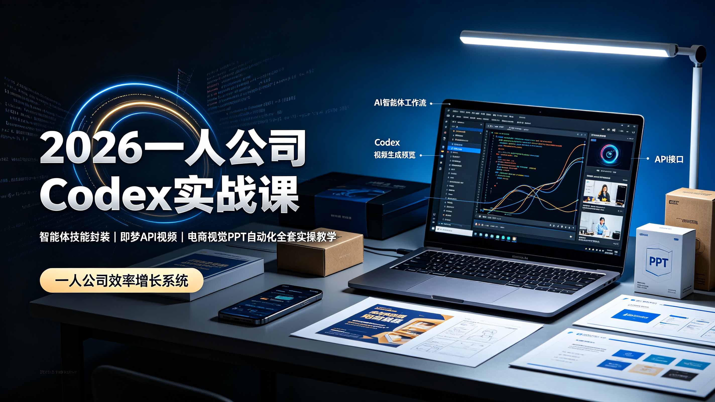 2026一人公司Codex实战课◆智能体技能封装|即梦API视频|电商视觉PPT自动化全套实操教学