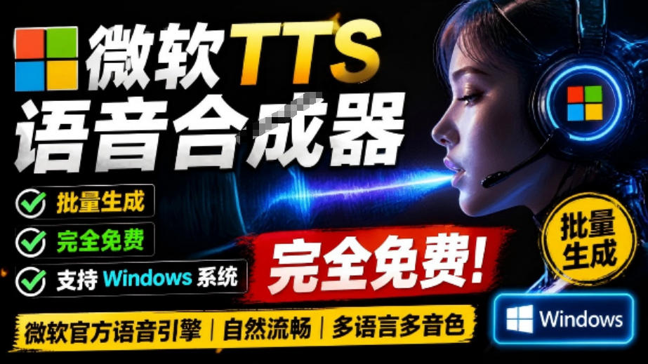 微软TTS免费语音配音生成器，完全免费，支持多语音、多音色选择，Windows系统专用TTS语音合成器-创业信息网