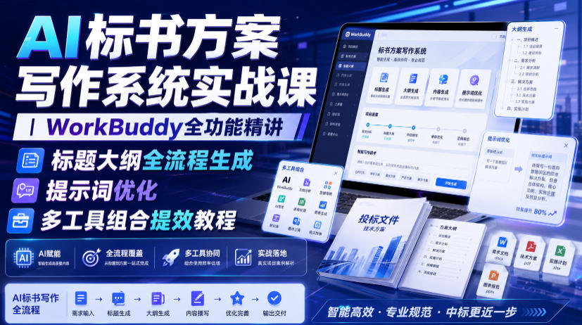 AI标书方案写作系统实战课｜WorkBuddy全功能精讲・标题大纲全流程生成・提示词优化・多工具组合提效教程-创业信息网