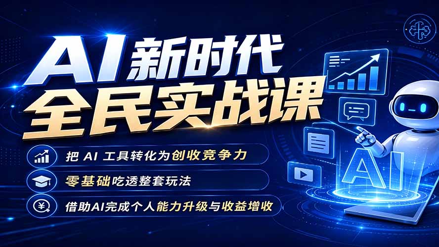 AI新时代全民实战课，把 AI 工具转化为创收竞争力，零基础吃透整套玩法，借助AI完成个人能力升级与收益增收。-创业信息网