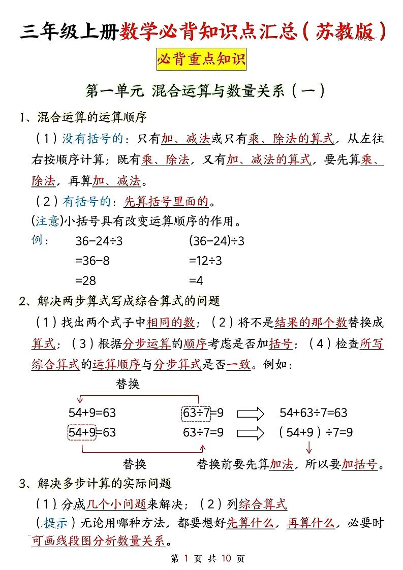 新三上苏教版数学必背重点知识-创业信息网