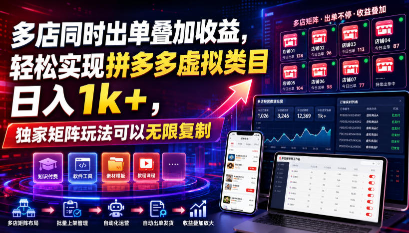 多店同时出单叠加收益，轻松实现拼多多虚拟类目日入1k+，独家矩阵玩法可以无限复制【揭秘】-创业信息网