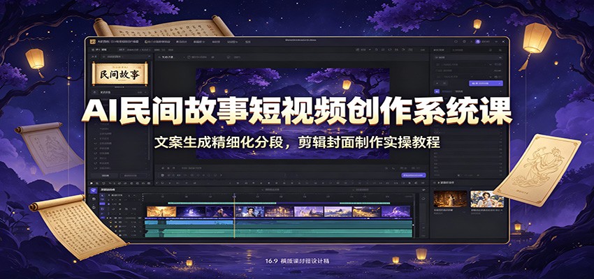 AI民间故事短视频创作系统课：文案生成精细化分段，剪辑封面制作实操教程-创业信息网