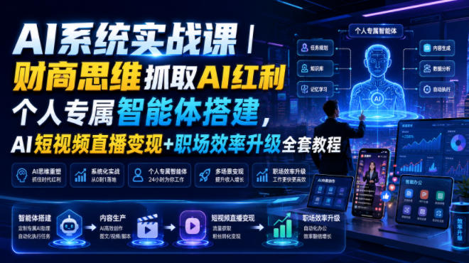 AI系统实战课｜财商思维抓取AI红利｜个人专属智能体搭建，AI短视频直播变现+职场效率升级全套教程-创业信息网