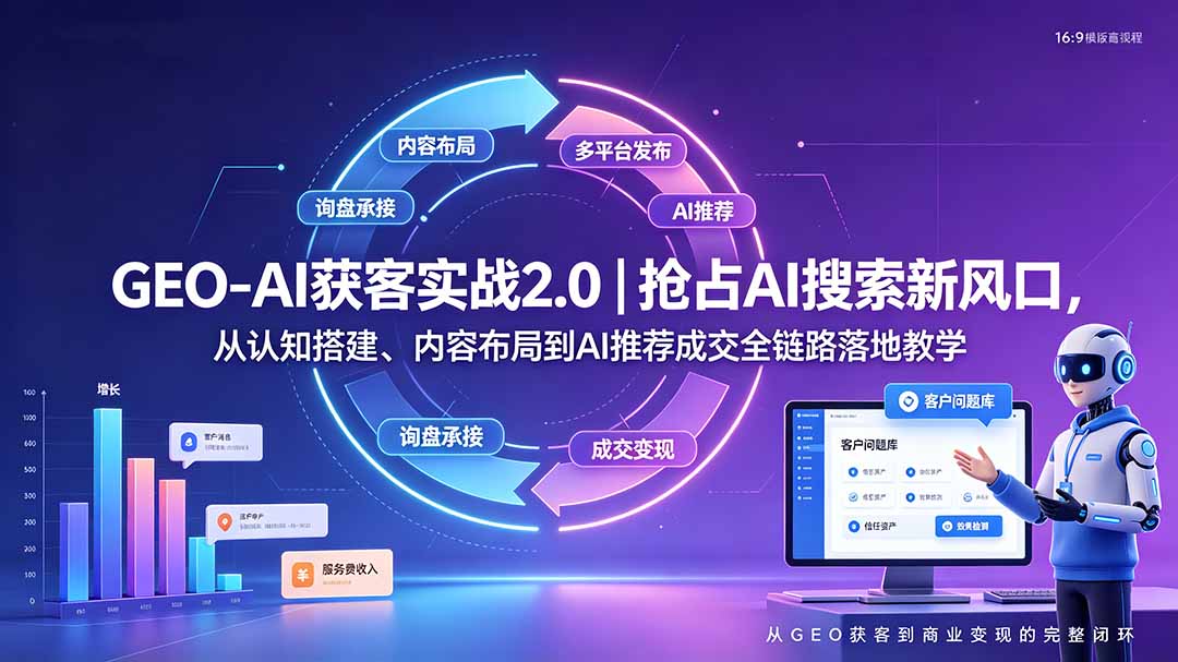 GEO-AI获客实战|抢占AI搜索新风口,从认知搭建、内容布局到AI推荐成交全链路落地教学-创业信息网