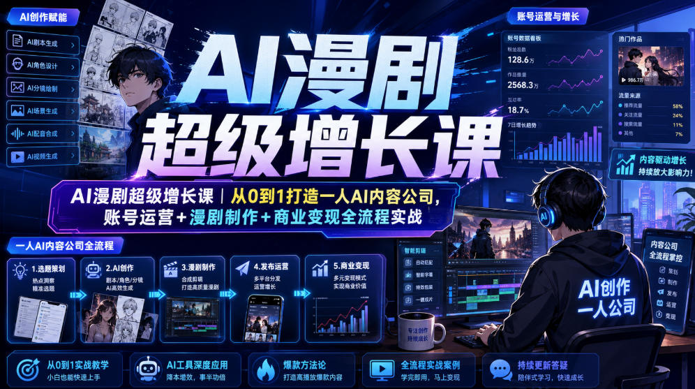 AI漫剧超级增长课|从0到1打造一人AI内容公司,账号运营+漫剧制作+商业变现全流程实战-创业信息网
