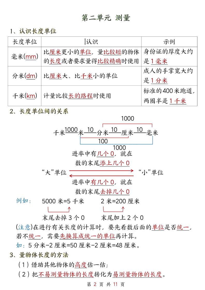 新三上北师大数学知识点11页