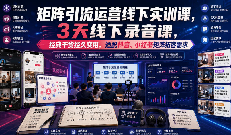 嗨推矩阵引流运营线下实训课,3天线下录音课,经典干货经久实用,适配抖音、小红书矩阵拓客需求-创业信息网