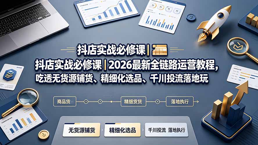 抖店实战必修课|2026最新全链路运营教程,吃透无货源铺货、精细化选品、千川投流落地玩法-创业信息网