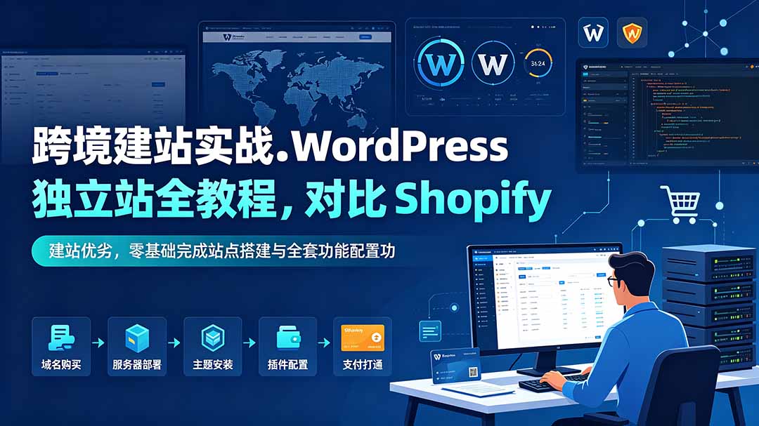 跨境建站实战:WordPress 独立站全教程,对比 Shopify 建站优劣,零基础完成站点搭建与全套功能配置