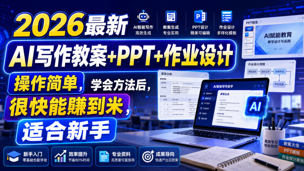 2026最新AI写作教案+PPT+作业设计,操作简单,学会方法后,很快能賺到米,适合新手-创业信息网