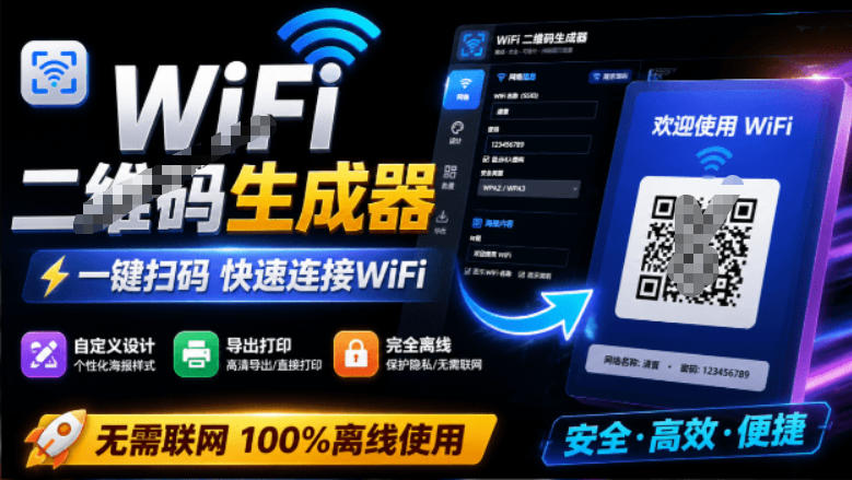完全离线使用!WiFi二维码生成器,一键扫码快速连接WiFi,支持自定义风格导出WiFi二维码生成器-创业信息网
