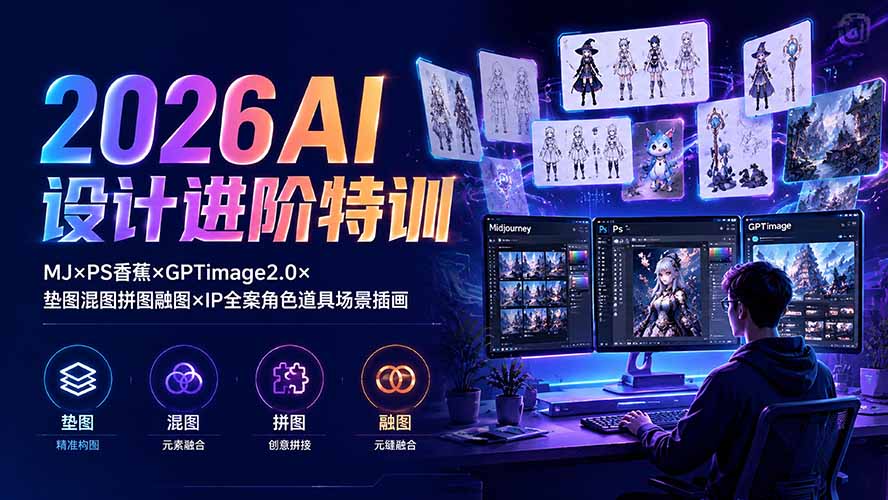 2026AI设计进阶特训:MJ×PS香蕉×GPTimage2.0×垫图混图拼图融图×IP全案角色道具场景插画-创业信息网
