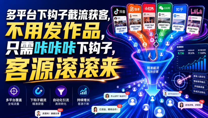 多平台下钩子截流获客,不用发作品,只需咔咔咔下钩子,客源滚滚来-创业信息网