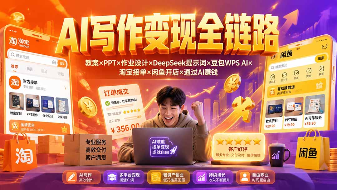 2026AI写作变现全链路:教案×PPT×作业设计×DeepSeek提示词×豆包WPS AI×淘宝接单×闲鱼开店×通过AI賺钱-创业信息网