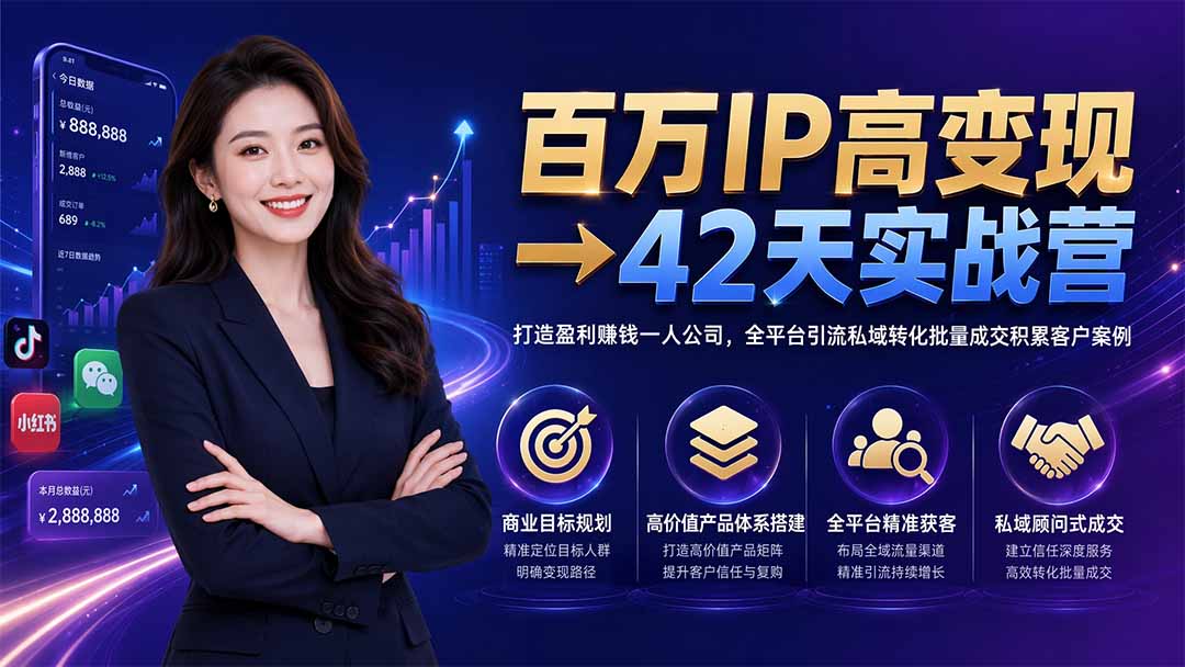 百万IP高变现→42天实战营｜打造盈利赚钱一人公司，全平台引流私域转化批量成交积累客户案例-创业信息网