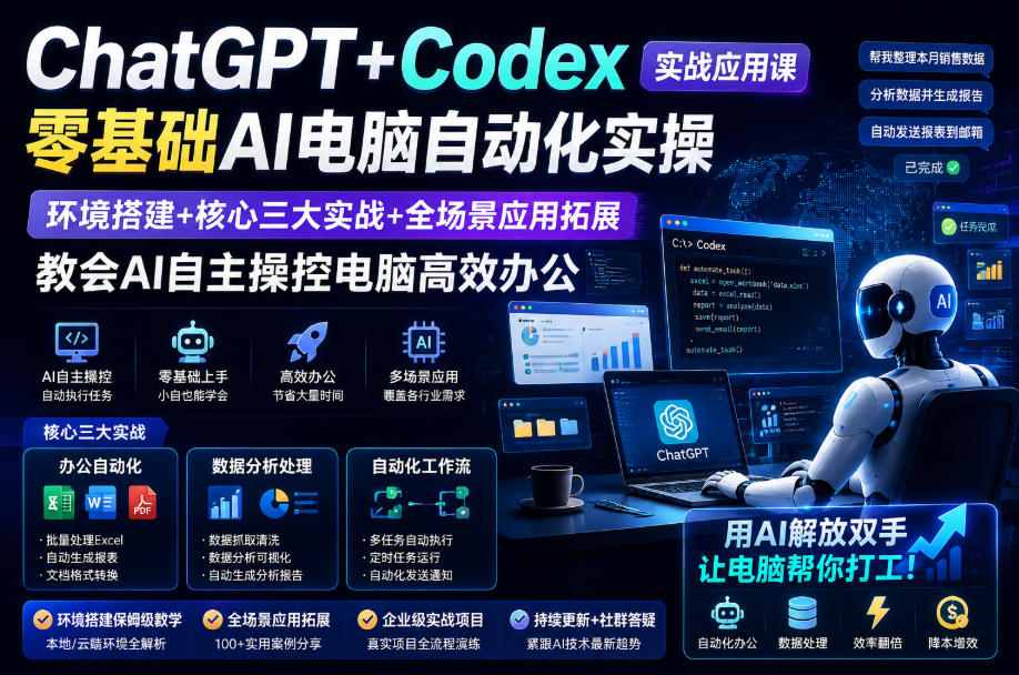 ChatGPT+Codex实战应用课|零基础AI电脑自动化实操,环境搭建+核心三大实战+全场景应用拓展,教会AI自主操控电脑高效办公-创业信息网