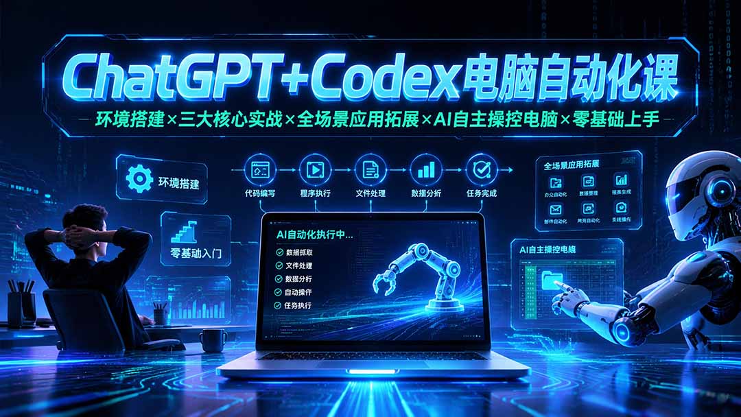 ChatGPT+Codex电脑自动化课:环境搭建×三大核心实战×全场景应用拓展×AI自主操控电脑×零基础上手