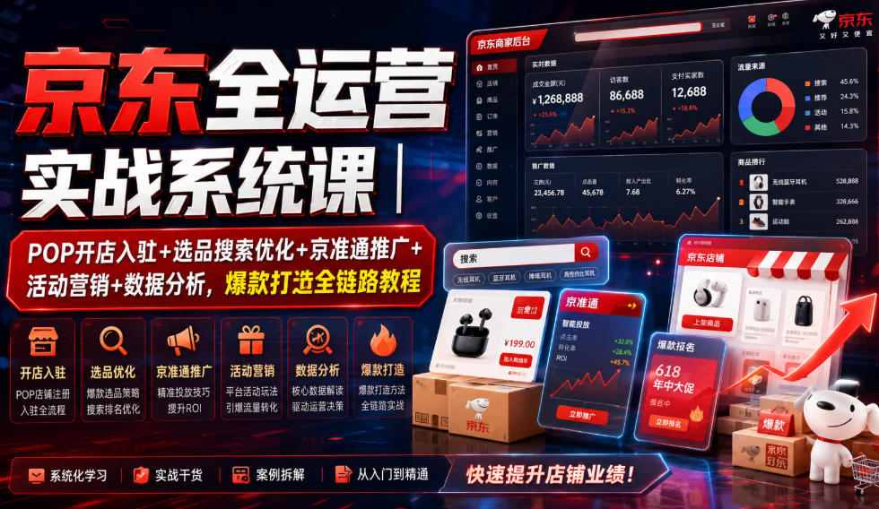 京东全运营实战系统课|POP开店入驻+选品搜索优化+京准通推广+活动营销+数据分析,爆款打造全链路教程-创业信息网