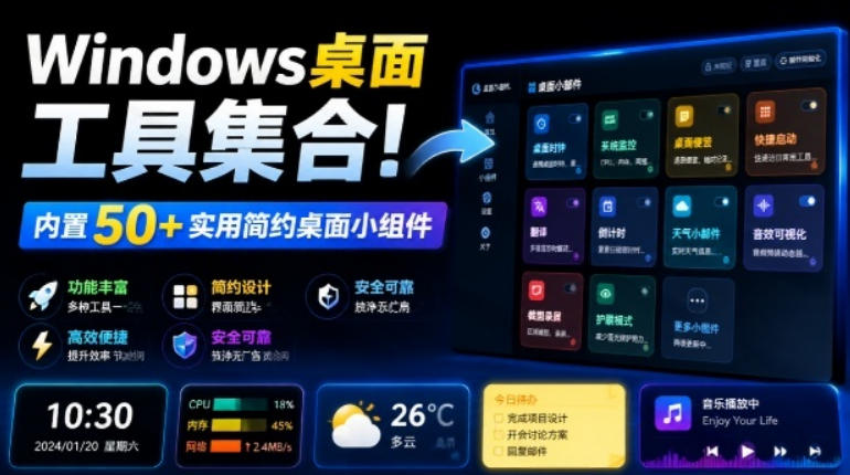 Windows桌面工具集合!内置50+实用简约桌面小组件,含截图、录屏、翻译、天气等,多秘工具箱-创业信息网