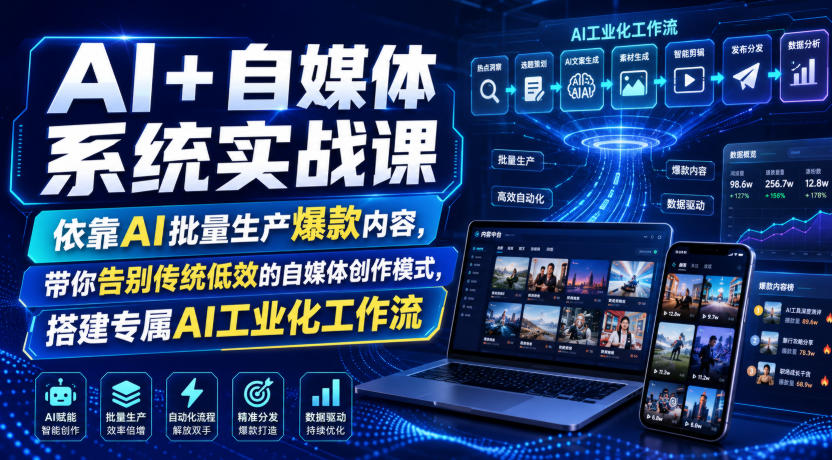 AI+自媒体系统实战课，依靠AI批量生产爆款内容，带你告别传统低效的自媒体创作模式，搭建专属AI工业化工作流-创业信息网