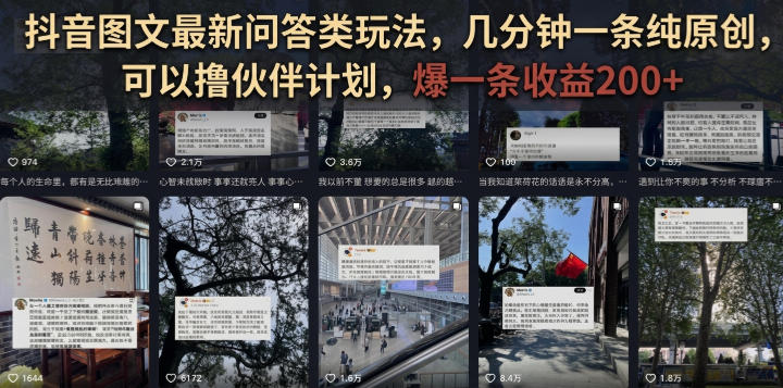 抖音图文最新问答类玩法，几分钟一条纯原创，可以撸伙伴计划，爆一条收益200+-创业信息网