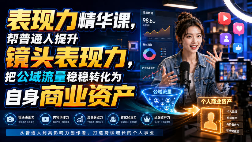 表现力精华课，帮普通人提升镜头表现力，把公域流量稳稳转化为自身商业资产-创业信息网