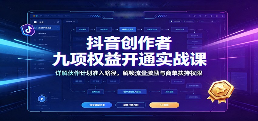 抖音创作者九项权益开通实战课：详解伙伴计划准入路径，解锁流量激励与商单扶持权限-创业信息网