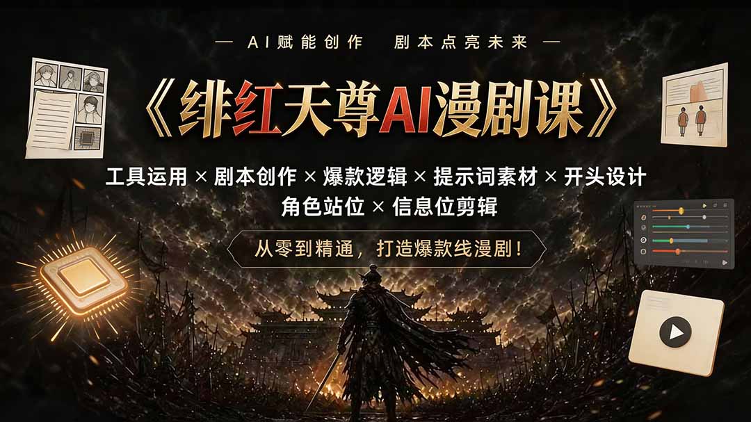 绯红天尊AI漫剧课｜工具运用×剧本创作×爆款逻辑×提示词素材×开头设计×角色站位×信息位剪辑-创业信息网