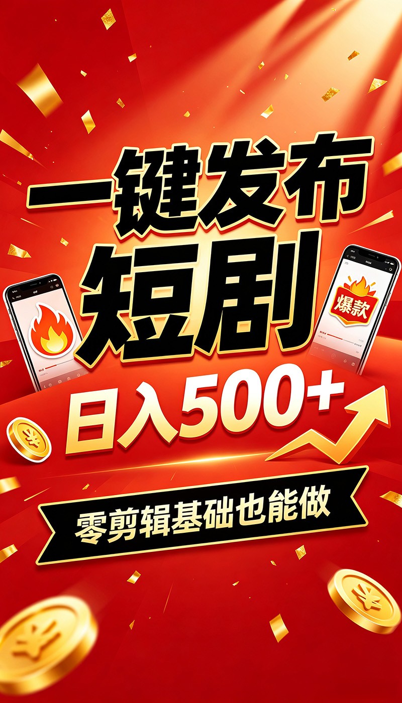 快手短剧一键发布，不用剪辑操作简单，副业日入500+。空闲时间轻松赚收益-创业信息网