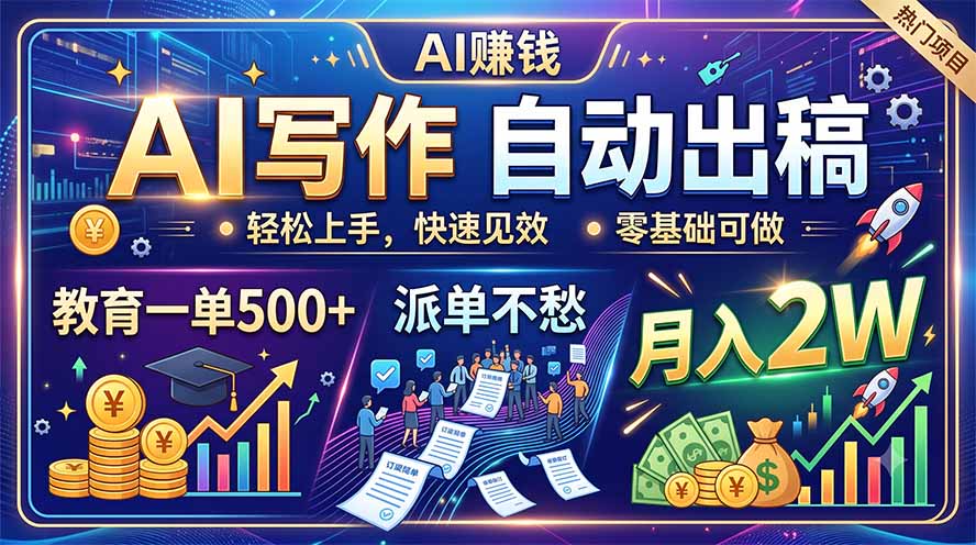 AI写作自动出稿,教育一单500+,派单不愁,月入2W-创业信息网