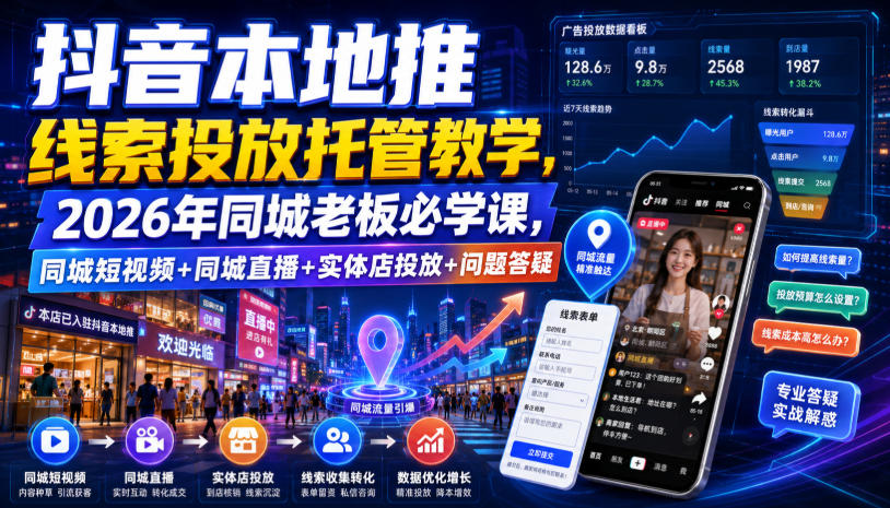抖音本地推线索投放托管教学,2026年同城老板必学课,同城短视频+同城直播+实体店投放+问题答疑-创业信息网