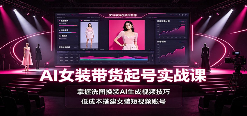 AI女装带货起号实战课：掌握洗图换装AI生成视频技巧，低成本搭建女装短视频账号-创业信息网