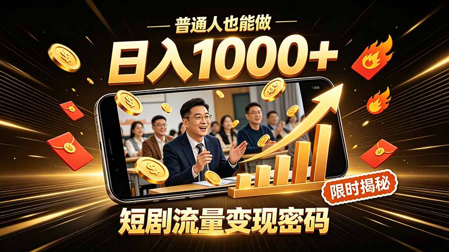 一部手机做短剧分发，不用真人出镜、不用拍摄剧本，快手流量变现日赚千元-创业信息网