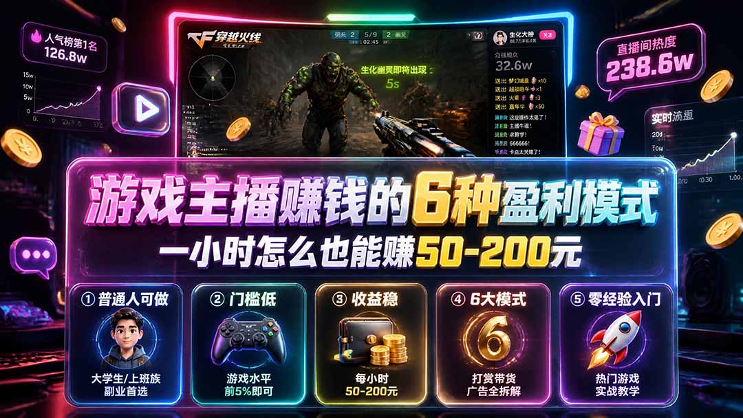 付费文章:游戏主播赚钱的6种盈利模式,一小时怎么也能赚50-200元-创业信息网