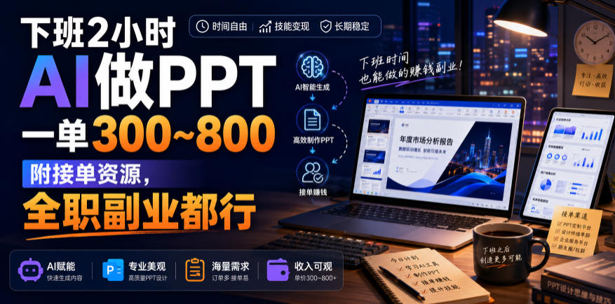 下班2小时AI做PPT，一单300~800，附接单资源，全职副业都行【揭秘】-创业信息网