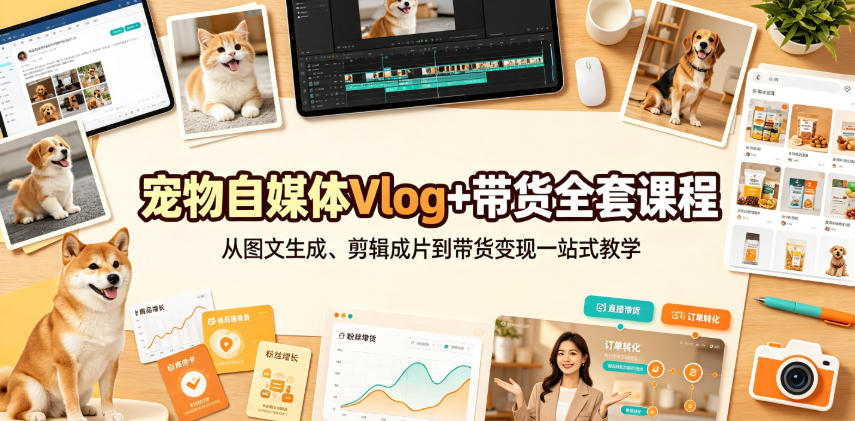 宠物自媒体Vlog+带货全套课程|从图文生成、剪辑成片到带货变现一站式教学-创业信息网