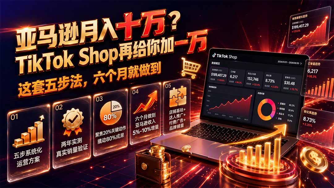 亚马逊月入十万？TikTok Shop再给你加一万——这套五步法，六个月就做到【原创双语字幕】-创业信息网