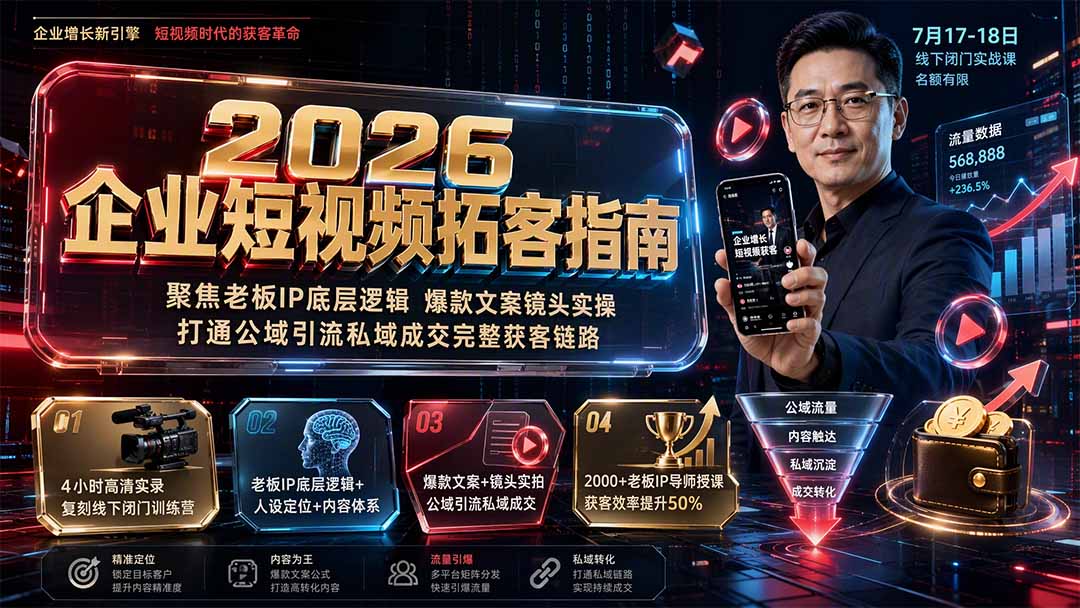 2026企业短视频拓客指南：聚焦老板IP底层逻辑，爆款文案镜头实操，打通公域引流私域成交完整获客链路-创业信息网