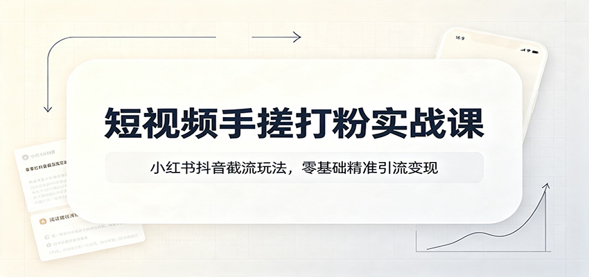 短视频手搓打粉实战课：小红书抖音截流玩法，零基础精准引流变现-创业信息网