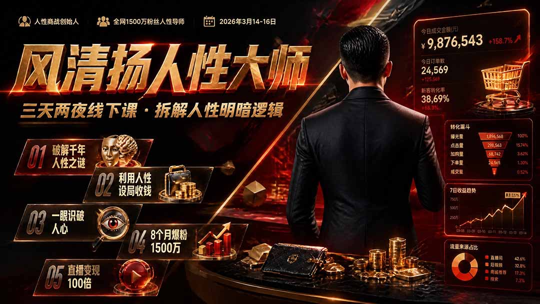 风清扬人性大师-三天两夜3月14-16线下课2026年|拆解人性明暗逻辑,识人避坑,千万粉涨粉+直播百倍变现实战教学-创业信息网