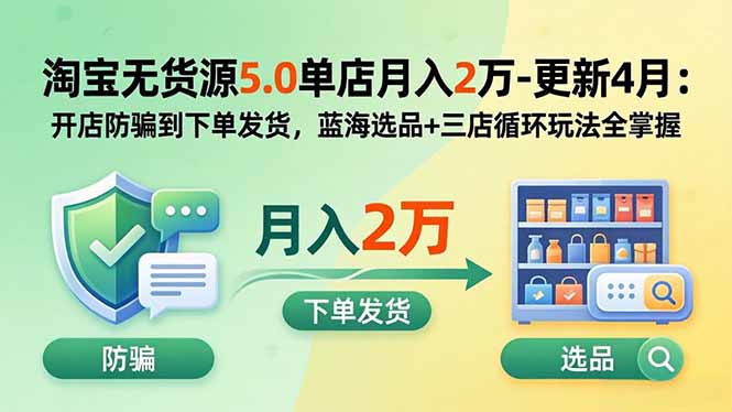 淘宝无货源5.0单店月入2万-更新2026:开店防骗到下单发货,蓝海选品+三店循环玩法全掌握-创业信息网