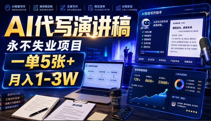 AI代写演讲稿,永不失业项目,一单5张+,月入1-3W【揭秘】-创业信息网