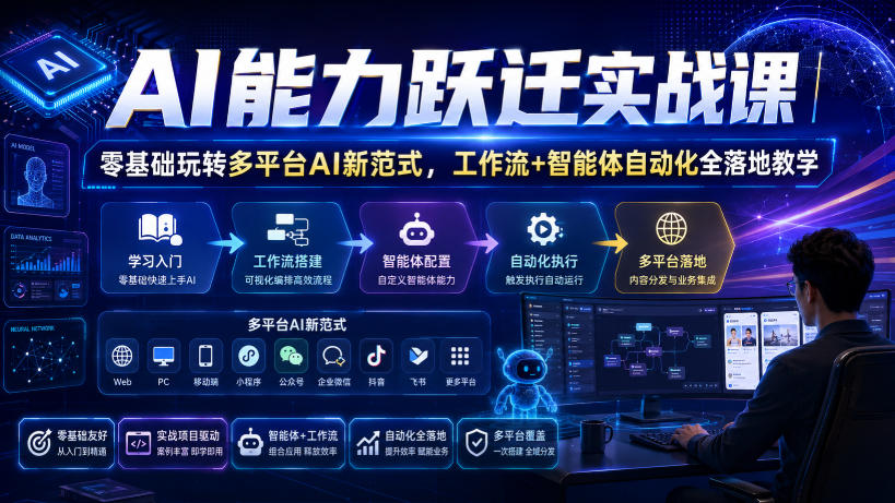 AI能力跃迁实战课｜零基础玩转多平台AI新范式，工作流+智能体自动化全落地教学-创业信息网