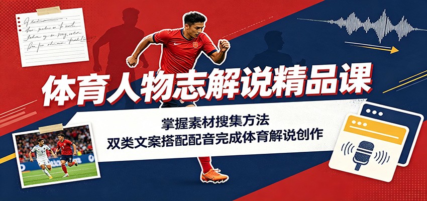 体育人物志解说精品课:掌握素材搜集方法,双类文案搭配配音完成体育解说创作-创业信息网