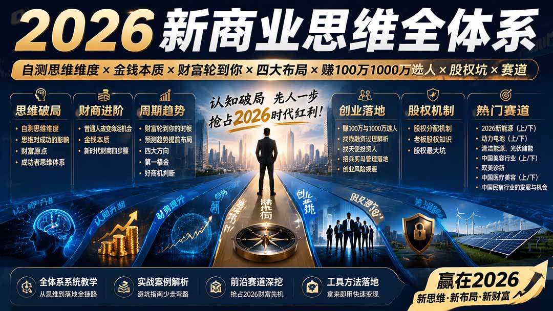 2026新商业思维全体系：自测思维维度×金钱本质×财富轮到你×四大布局×赚100万1000万选人×股权坑×赛道-创业信息网