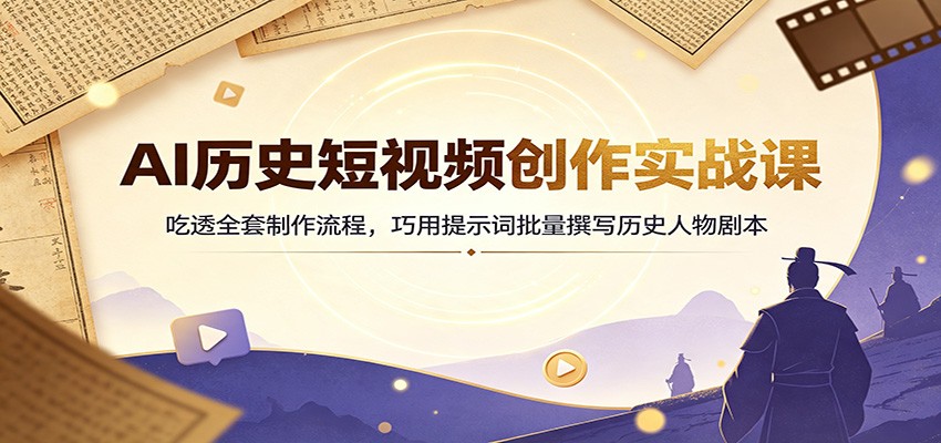 AI历史短视频创作实战课:吃透全套制作流程,巧用提示词批量撰写历史人物剧本-创业信息网