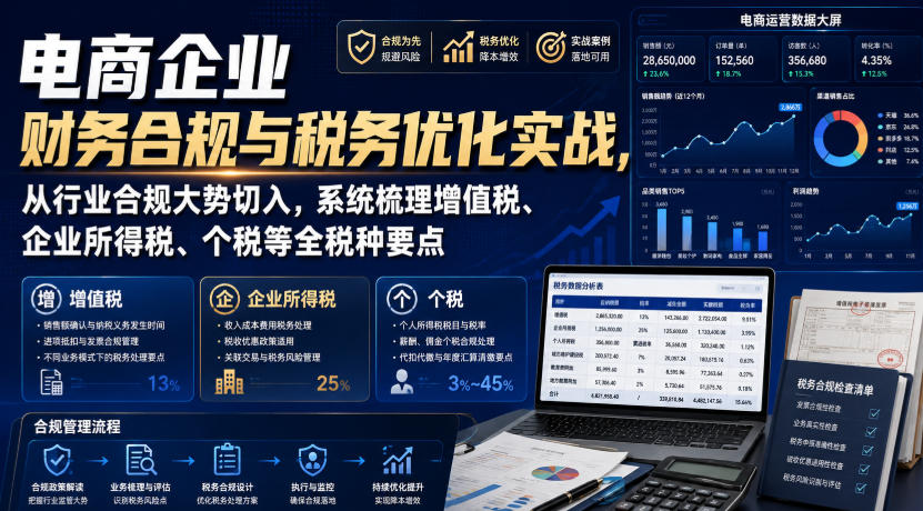 电商企业财务合规与税务优化实战,从行业合规大势切入,系统梳理增值税、企业所得税、个税等全税种要点-创业信息网