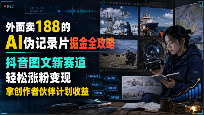 外面卖188的AI伪记录片掘金全攻略，抖音图文新赛道，轻松涨粉变现，拿创作者伙伴计划收益【文档】-创业信息网